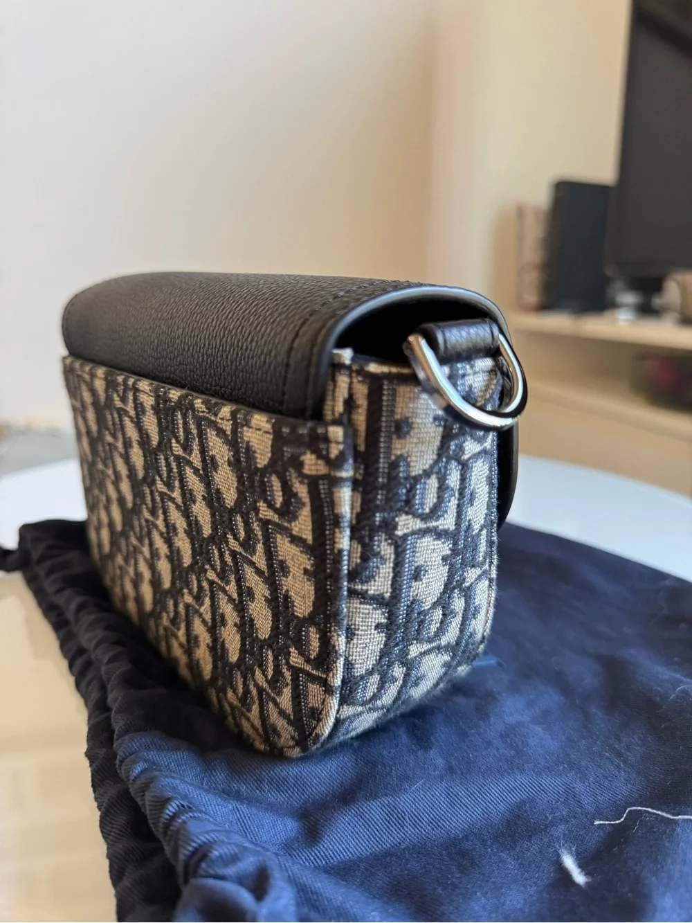 Dior Black and Beige Oblique Saddle Messenger Bag